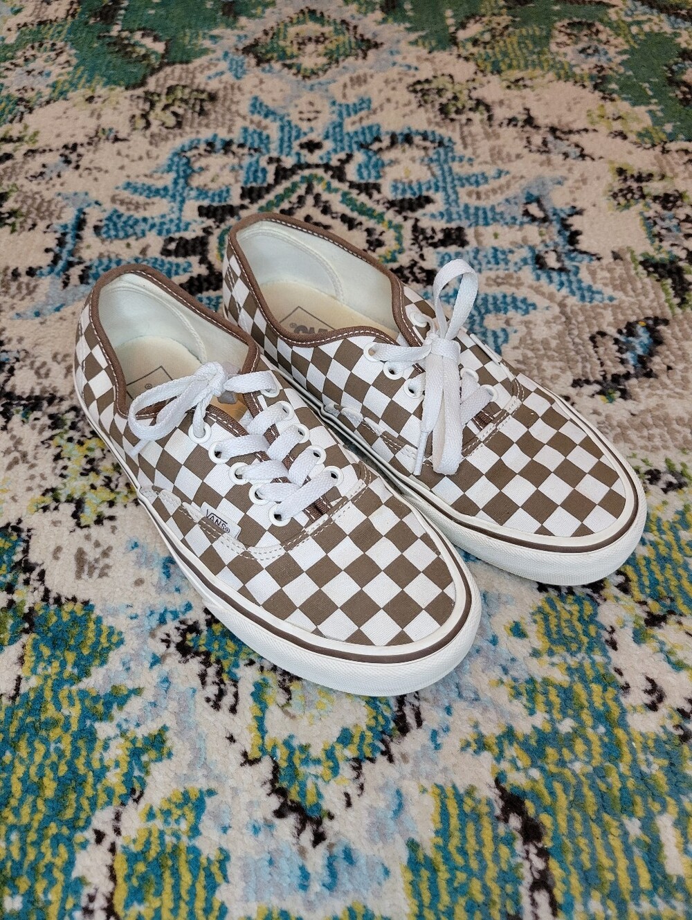 Vans Authentic Brown And White Checkerboard Low-top Sneakers, Size Womens 8.5